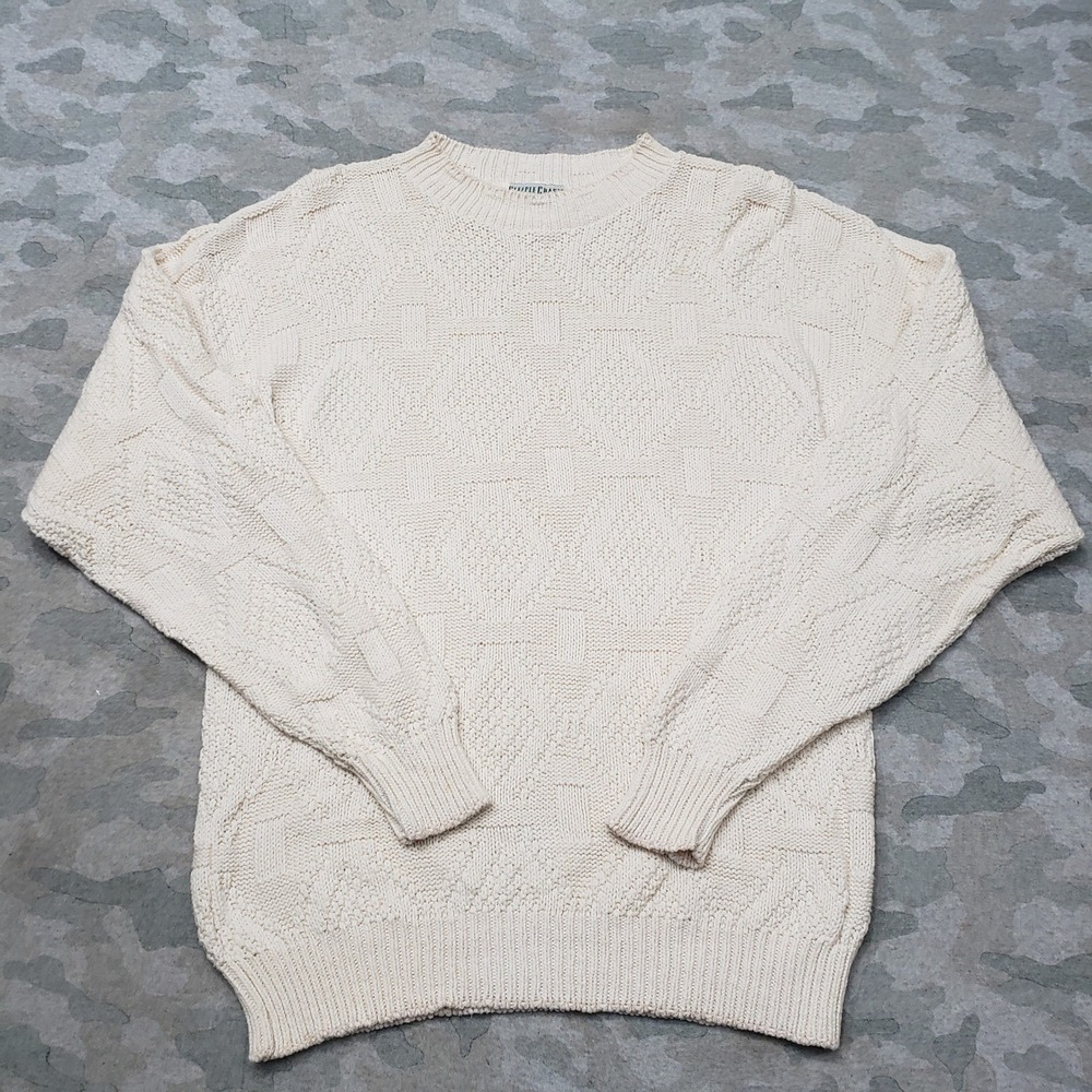 Vintage Steeplechase Sweater Mens Large White Textured Knit USA Made Pullover